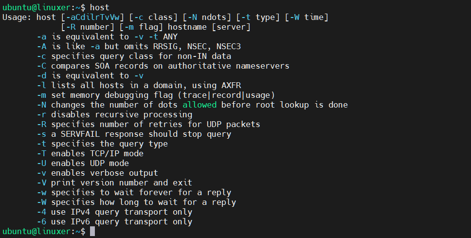 Host command in linux