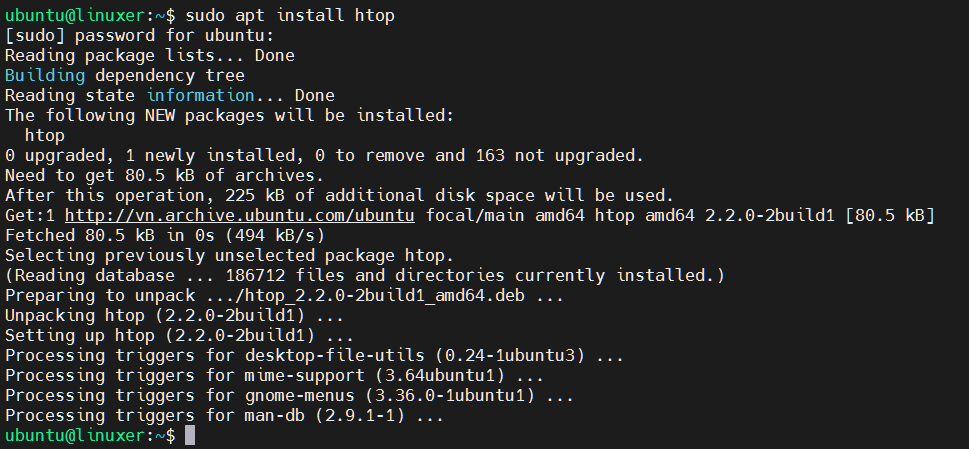 Htop tool in linux