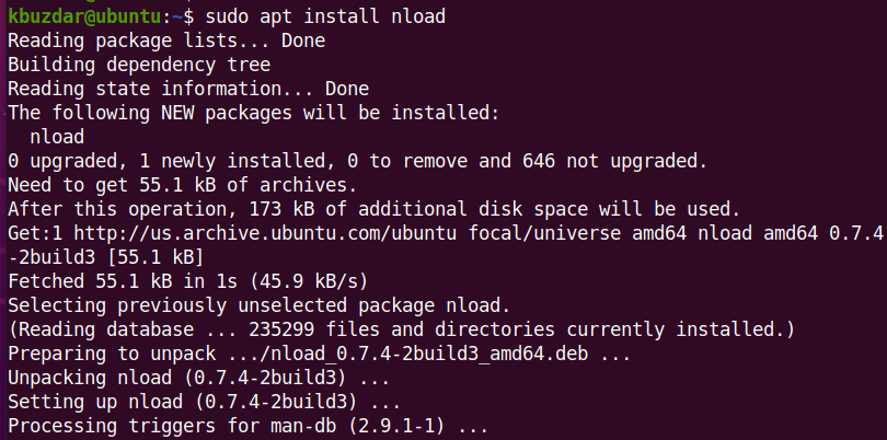 How to install nload to monitor real time network traffic